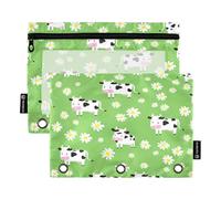 RPLIFE Astuccio per raccoglitori a 3 anelli, confezione da 2, custodia morbida a 3 anelli, elementi essenziali per il ritorno a scuola, 24 × 17 cm, simpatiche mucche dei cartoni animati verdi