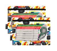 RPLIFE Astuccio per raccoglitori a 3 anelli, confezione da 2, custodia morbida con cerniera con occhielli, elementi essenziali per il ritorno a scuola, 24 cm × 17 cm, Cartoon Monster Trucks