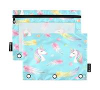 RPLIFE Astuccio per raccoglitori a 3 anelli, confezione da 2, custodia morbida con cerniera per raccoglitore a 3 anelli, forniture per il ritorno a scuola, 24 × 17 cm, unicorno acquerello pastello