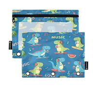 RPLIFE Astuccio per raccoglitori a 3 anelli, confezione da 2, custodia morbida grande con cerniera, elementi essenziali per il rientro a scuola, 9,8 "× 7", dinosauri dei cartoni animati che ascoltano