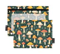 RPLIFE Astuccio per raccoglitori a 3 anelli, confezione da 2, morbide buste trasparenti con cerniera per raccoglitori, forniture per il ritorno a scuola, 24 cm × 17 cm, funghi verde foresta