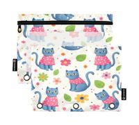 RPLIFE Astuccio per raccoglitori a 3 anelli, confezione da 2, morbidi sacchetti grandi per raccoglitori a 3 anelli, elementi essenziali per il rientro a scuola, 24 cm x 17 cm, gatti blu grigi