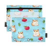 RPLIFE Astuccio per raccoglitori a 3 anelli, confezione da 2, morbido astuccio piatto con cerniera, elementi essenziali per il rientro a scuola, 24 × 17 cm, simpatici criceti dei cartoni animati