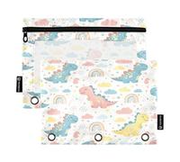 RPLIFE Astuccio per raccoglitori a 3 anelli, confezione da 2, morbido astuccio piatto grande con cerniera, essenziale per il rientro a scuola, 24 x 17 cm, simpatico dinosauro pastello