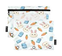 RPLIFE Astuccio per raccoglitori a 3 anelli, confezione da 2, morbido astuccio trasparente con cerniera con occhielli, materiale per il ritorno a scuola, 24,9 × 17,8 cm, simpatici volti di coniglietto