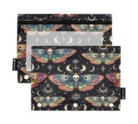 RPLIFE Astuccio per raccoglitori a 3 anelli, confezione da 2, morbido sacchetto con cerniera in PVC, elementi essenziali per il rientro a scuola, 9,8 "× 7", ali con teschio di falene