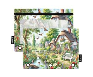 RPLIFE Astuccio per raccoglitori a 3 anelli, confezione da 2, morbido sacchetto con cerniera in PVC, elementi essenziali per il rientro a scuola, 9,8 "× 7", Cottage Garden