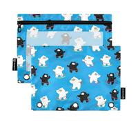 RPLIFE Astuccio per raccoglitori a 3 anelli, confezione da 2, tasca morbida in poliestere, elementi essenziali per il rientro a scuola, 24,9 × 17,8 cm, simpatici orsetti dei cartoni animati blu