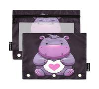 RPLIFE Astuccio per raccoglitori a 3 anelli, confezione da 2, tasca per raccoglitore con cerniera in morbido PVC, forniture per il ritorno a scuola, 24 cm × 17 cm, cartone animato Little Hippo
