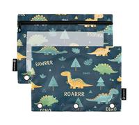 RPLIFE Astuccio per raccoglitori a 3 anelli, confezione da 2, tasca per raccoglitore in PVC morbido, elementi essenziali per il ritorno a scuola, 9,8 "× 7", simpatici dinosauri dei cartoni animati