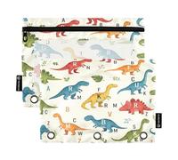 RPLIFE Astuccio perforatore a 3 fori con finestra trasparente, confezione da 2 astucci per matite per bambini, materiale scolastico per bambini, 24 cm x 17 cm, dinosauri colorati