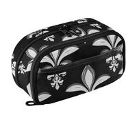 RPLIFE Astuccio portamatite grande per la scuola nero e bianco Fleur De Lis Pencil Pouch,multi scomparto cancelleria organizer con tasca in PVC trasparente