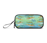 RPLIFE Astuccio portapenne con disegni di coccodrilli e tavole da surf, astuccio multi tasca, astuccio per matite per scuola materna