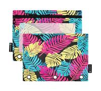 RPLIFE Astuccio rosa a tre anelli con foglie tropicali con finestra trasparente, confezione da 2 astucci per la scuola per bambini, 24,9 × 17,8 cm (taglia unica x 2)