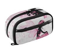 RPLIFE Astuccio rosa con fata e fiori e farfalle, astuccio con tasca in PVC trasparente, grande capacità con cerniera