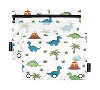 RPLIFE Astuccio trasparente a 3 fori con finestra trasparente, confezione da 2 astucci per matite per bambini, materiale scolastico, 24,9 x 17,8 cm, dinosauri colorati bianchi