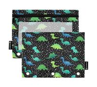 RPLIFE Astuccio verde a tre fori con motivo dinosauri dei cartoni animati con finestra trasparente, confezione da 2 astucci per matite per ragazze e bambini, materiale scolastico, 24 x 17,8 cm (taglia