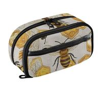 RPLIFE Astuccio vintage a nido d'ape giallo con ape, astuccio con tasca in PVC trasparente, astuccio per il rientro a scuola