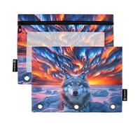 RPLIFE Aurora and Wolf - Confezione da 2 raccoglitori per matite per la scuola dei bambini, astuccio trasparente per ragazzi e ragazze, 24 x 17 cm