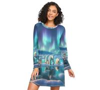 RPLIFE Aurora Polar Bears - Camicia da notte da donna, a maniche lunghe, comoda, per l'autunno, Aurora Orsi Polari, XL
