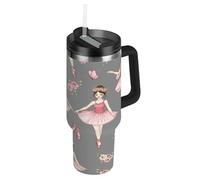 RPLIFE Ballerina - Bicchiere da caffè con manico e corone floreali, in acciaio inox, isolato, con coperchio, riutilizzabile, per donne e uomini, in viaggio