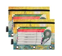 RPLIFE Barca Tramonto Pittura a Olio Stile 2 Pack 3 Foro Grande Cerniera Pouch per Bambini Scuola, Trasparente Tasca Frontale per Ragazzi Ragazze, 9.8 ″ × 7″