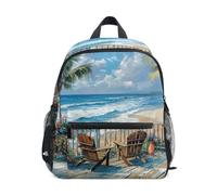 RPLIFE Beachside Palm Trees, zaino per bambini e bambine, Palme sulla spiaggia, Small, Zaini Cool Soccer Print | Zaini leggeri per bambini da 3 a 8 anni, con targhetta per il nome