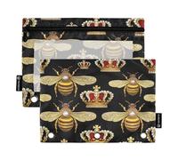 RPLIFE Bees Royal Crowns - Astuccio a 3 anelli per la scuola dei bambini, astuccio con parte anteriore trasparente, per ragazzi e ragazze, 24 x 17,8 cm (taglia unica)