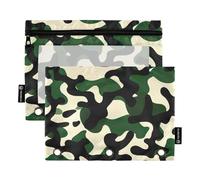 RPLIFE Beige Verde Camo 2 Pack Raccoglitore Pouch per Bambini Scuola, Clear View Tessuto Zipper Pouch per Ragazzi Ragazze, 9.8″ × 7″