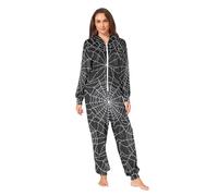 RPLIFE Bianco Spooky Elegante Nero Unisex Adulto Pigiama Di Natale Un Pezzo Intero Con Cappuccio Adulto Pigiama Di Natale, Bianco Spettrale Elegante Nero, X-Large