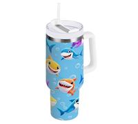 RPLIFE Bicchiere colorato con squali, blu, 1,18 l, con manico, tazze in acciaio inox con coperchio, bicchieri da donna