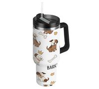 RPLIFE Bicchiere con coperchio e cannuccia, 1,18 l, tazza da caffè isolata in acciaio inox, per uomini e donne, da viaggio, con cani marroni e bianchi