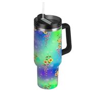 RPLIFE Bicchiere con coperchio e cannuccia, 880,5 g, tazza da caffè isolata in acciaio inox, per uomo e donna, da viaggio, delicata sfumatura floreale