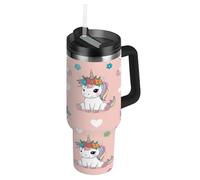 RPLIFE Bicchiere con manico, 1,18 l, isolato, in acciaio inox, tazza da caffè per uomo e donna, da viaggio, con corone floreali e unicorni carini