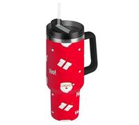 RPLIFE Bicchiere con manico e cannuccia, 1,18 l, tazza da caffè isolata in acciaio inox con coperchio, per uomini e donne, viaggi, con volti di Babbo Natale in stile cartone animato