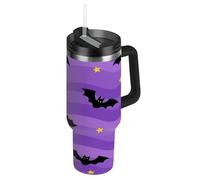 RPLIFE Bicchiere con manico e cannuccia, 880,5 g, tazza da caffè isolata in acciaio inox, per uomo e donna, da viaggio, con pipistrelli neri, ondulati, viola