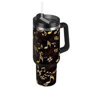 RPLIFE Bicchiere con note musicali in oro nero con manico, 880,5 g, con cannuccia, in acciaio inox, per donne e uomini, da viaggio