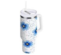 RPLIFE Bicchiere da caffè blu con manico, in acciaio inox, con cannuccia, bottiglia d'acqua isolata con cannuccia, bicchiere da caffè da donna