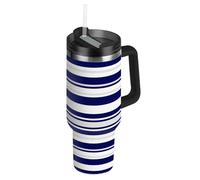 RPLIFE Bicchiere da caffè con manico a righe blu navy e bianche, 1,18 l, isolato, in acciaio inox, per uomo e donna, da viaggio