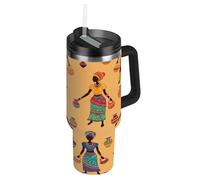 RPLIFE Bicchiere da caffè con manico colorato da donna africana da 880,5 g, isolato in acciaio inox, per uomini e donne, da viaggio