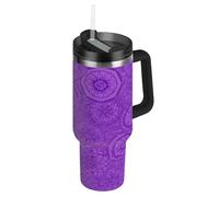 RPLIFE Bicchiere da caffè con motivo floreale viola mandala, con manico, 880,5 g, isolato, in acciaio inox, per uomini e donne, da viaggio