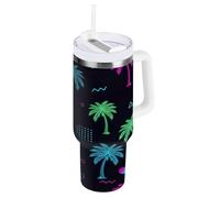 RPLIFE Bicchiere da caffè con palme tropicali al neon, tazza da caffè in acciaio inossidabile, bicchiere isolato, bicchieri da donna