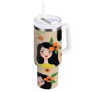 RPLIFE Bicchiere da caffè da donna con manico da 1,18 l, motivo fiori arancioni, da 880,5 g, con manico