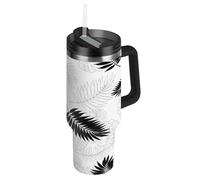 RPLIFE Bicchiere da caffè tropicale con foglie di palma nera, con manico, 880,5 g, isolato, in acciaio inox, per uomini e donne, da viaggio