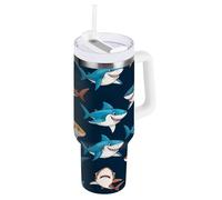 RPLIFE Bicchiere da donna con squali, in acciaio inox, isolante, colore blu