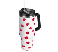 RPLIFE Bicchiere da tè con manico a forma di cuori rossi, in acciaio inox, da 880,5 g, isolato, con coperchio, per donne e uomini, da viaggio