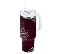 RPLIFE Bicchiere da uomo con manico in acciaio inox con coperchio, motivo rami di albero bianco, 1,18 l, colore: marrone