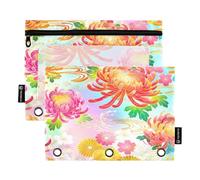 RPLIFE Bloom Petals - Confezione da 2 astucci con cerniera e 3 fori, per la scuola dei bambini, grande astuccio trasparente per ragazzi e ragazze, 24 x 17,8 cm (taglia unica)