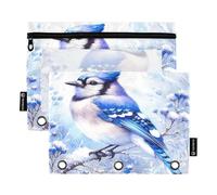 RPLIFE Blue Jay - Confezione da 2 raccoglitori per matite per la scuola dei bambini, sacchetti trasparenti per matite per ragazzi e ragazze, 24 cm x 17,8 cm (taglia unica)