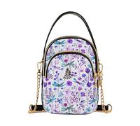 RPLIFE Borsa a tracolla da donna trapuntata con libellule color foglia di tè viola